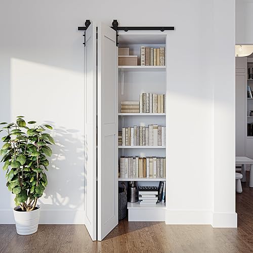 Miniatura 8 de SMARTSTANDARD Kit de herrajes para puertas corredizas de granero plegables de 3.5 pies42 pulgadas, kit de herrajes para puerta de granero plegable