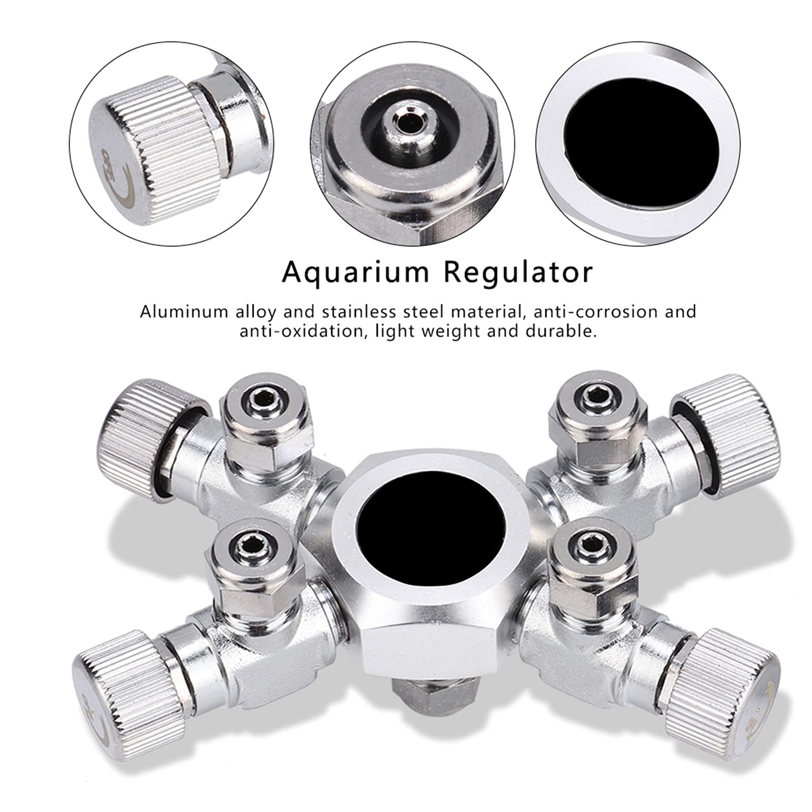 Jiawu Aquarium-CO2-Regler-Splitter, Mehrwege-Verteilerventil mit Messing-Präzisionsnadelventil, CO2-Verteilungssystem für Bepflanzte Aquarien (4 Buchstaben)