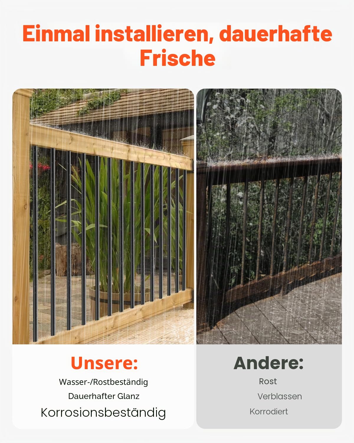 VEVOR Treppengeländer, 101er-Pack, 26 Zoll Aluminium-Treppengeländer, 3/4 Zoll wasserdichtes rundes Metallspindelgeländer, Hohldeckgeländer mit Geländerkappen und Schrauben für Treppen, Veranda