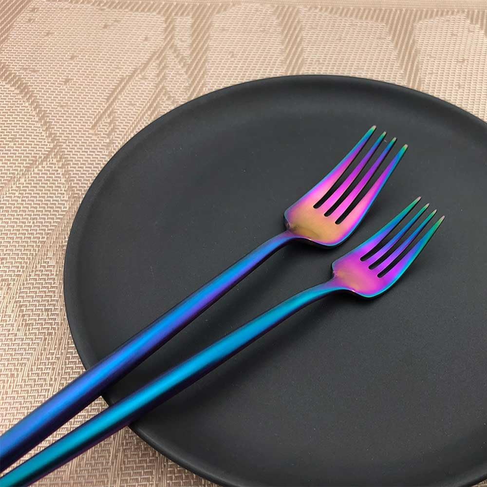 Creative Flatware Sets 6-Pieces Rainbow Plated 18/10 Stainless Steel Spoons Knives and Forks Set, Silverware Service for 1
