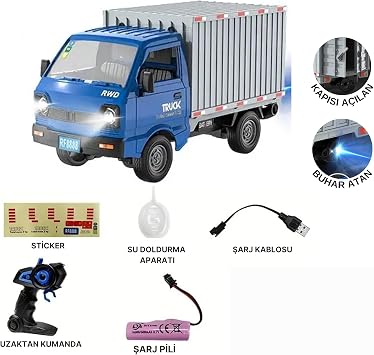 Uzaktan Kumandalı RC Kamyonet,Yük Taşıma Aracı,Sesli,Işıklı,Şarjlı,(Pil Hediyeli),2.4 Ghz Araç,Uzaktan Kumandalı Kargo Arabası (Mavi)