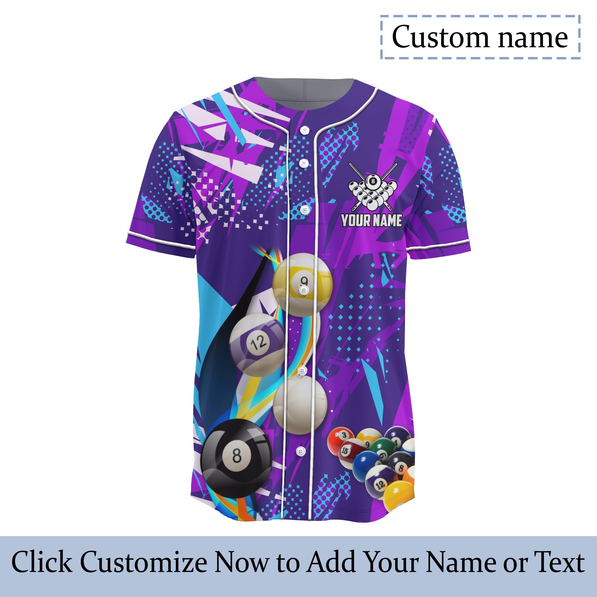 Design Your Own Billiards Fashion Baseball Jersey with Printed Purple Pool Game Graphic On It Softball Tee