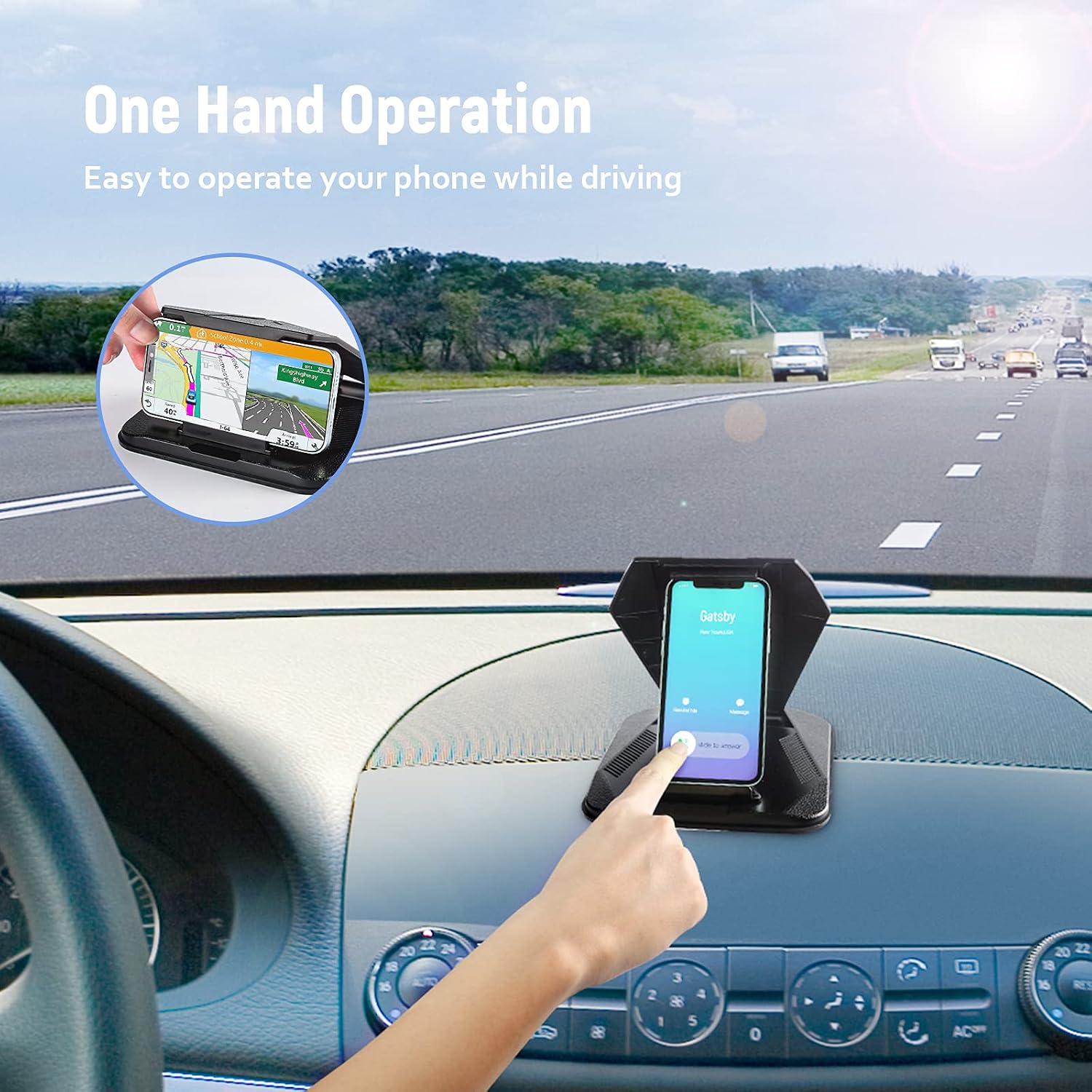 Mindsky Car Phone Mount Dashboard, Prevent Screen Reflection Cell Phone Holder for Car Dashboard Upgraded One Hand Operation Car Phone Holder Mount