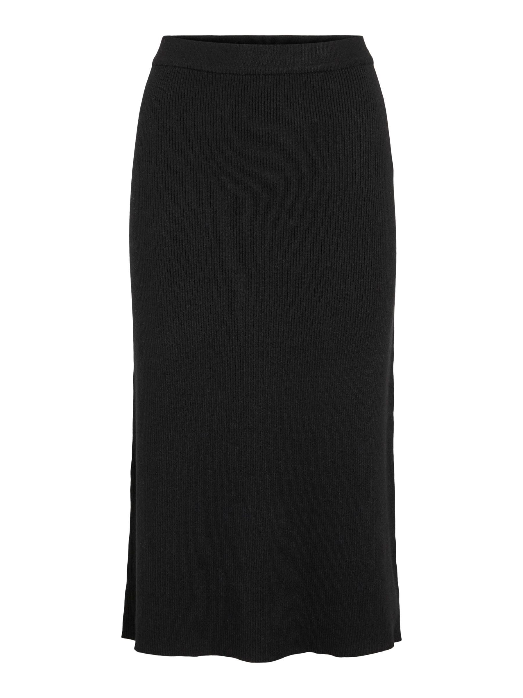 VILA Women's VICOMFY A-LINE Knit Skirt- NOOS midi Skirt, Black,