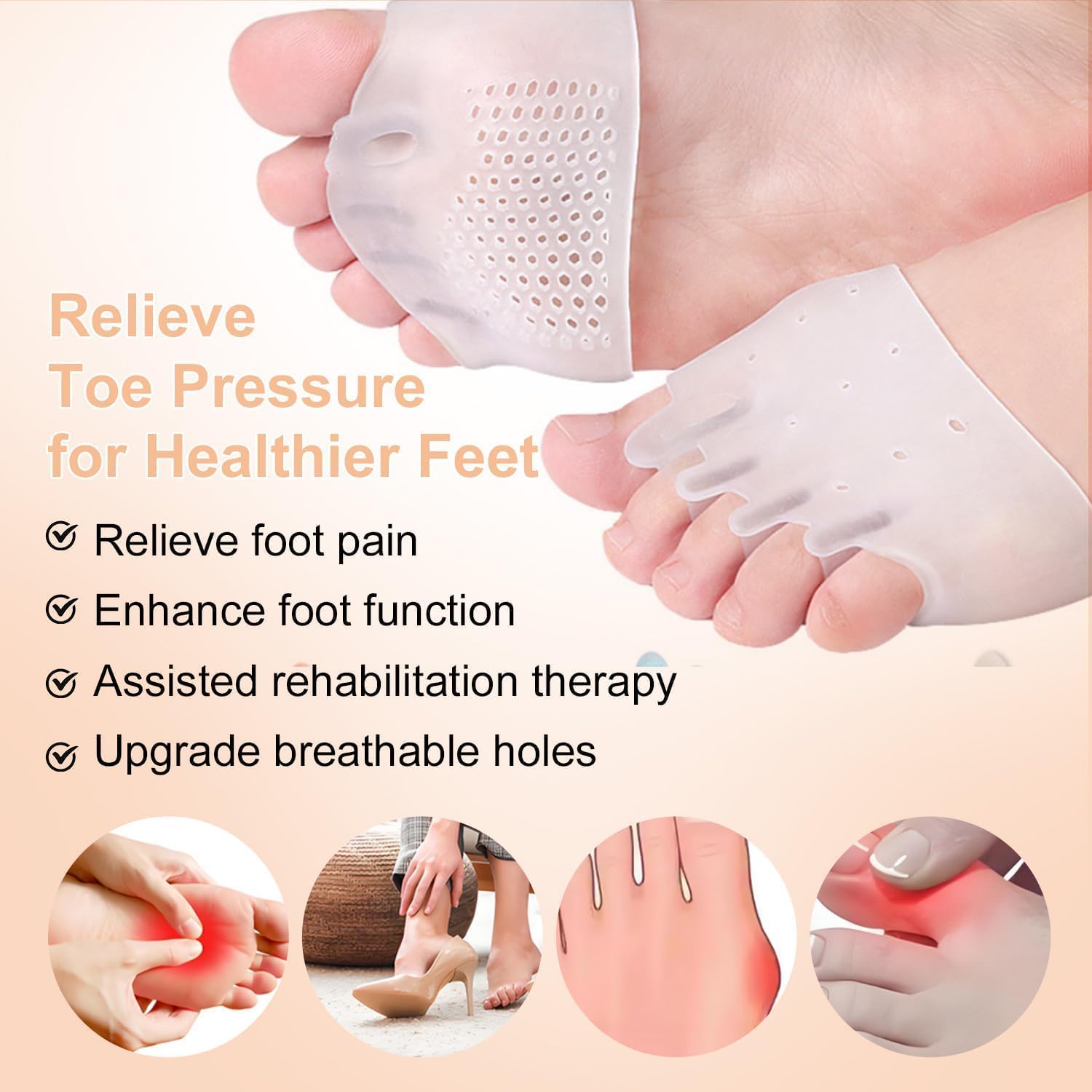 Separatori per dita dei piedi in silicone per sollievo dall'alluce valgo, 2/4 paia di separatori in silicone per dita sovrapposte, correttore morbido del piede, distanziatori per dita in gel