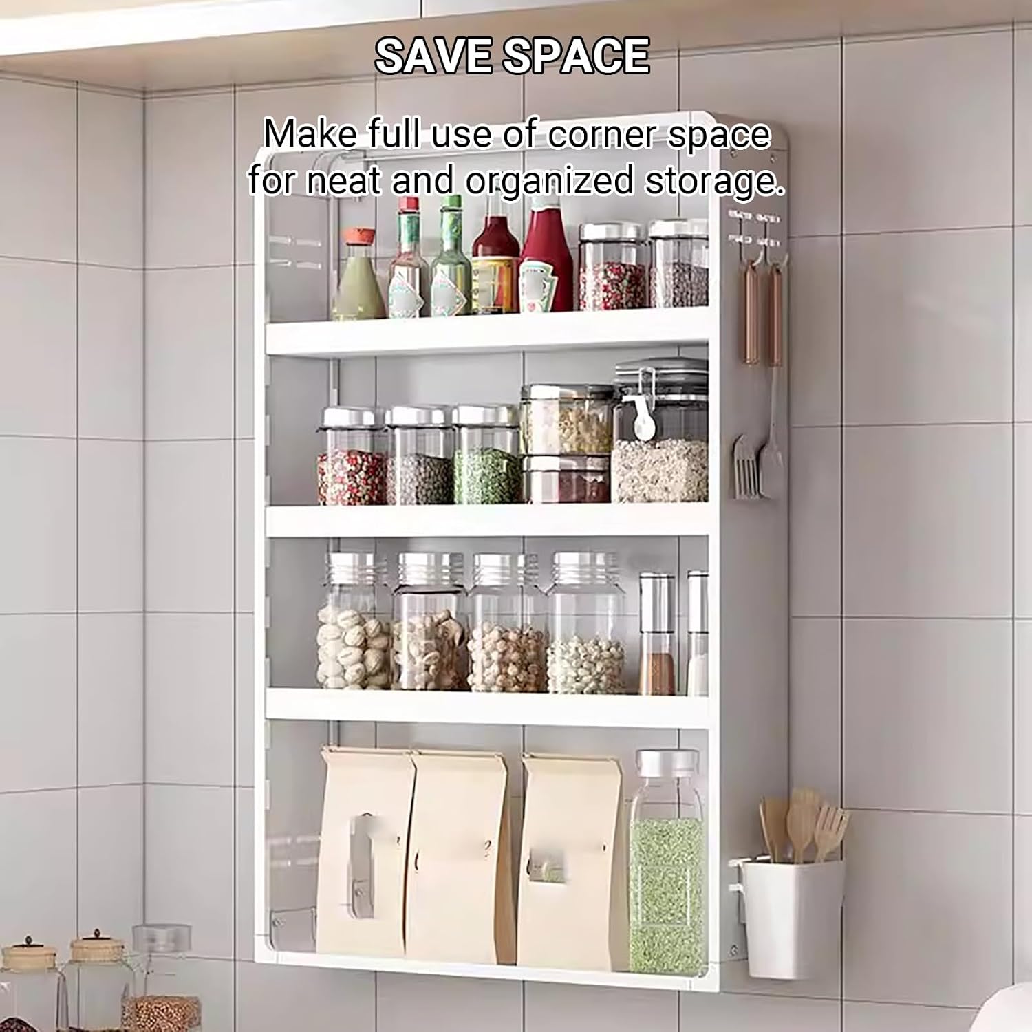 Kitchen Wall Cabinet - Space Saving Carbon Steel Storage Cabinet - Wall Mounted Pantry Organizer for Bathroom & Laundry(White,17.72x23.62x3.94in)
