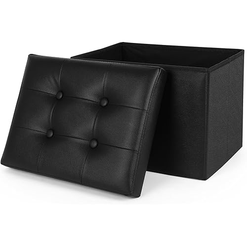 NISUNS Leather Folding Footstool, Storage Ottoman Foot Rest Stool for Living Room 16.4 X 12.4 X 12.4 Inche