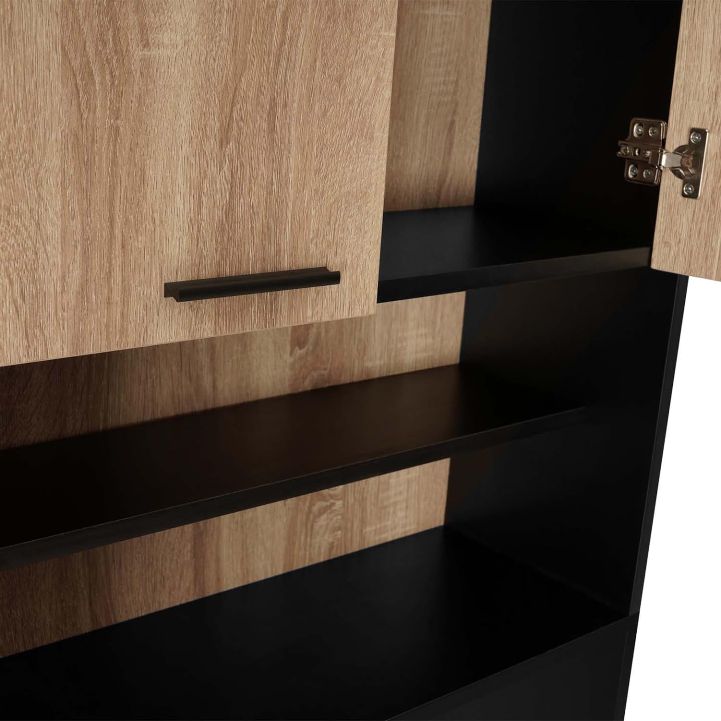 IDMarket - Scaffalatura WALLIS nera e in faggio per lavatrice e piano WC