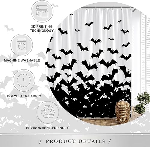 Miniatura 5 de Cortina de ducha de murciélagos espeluznantes de Halloween, juego de cortinas de decoración de baño de otoño con ganchos, 70 x 70 pulgadas