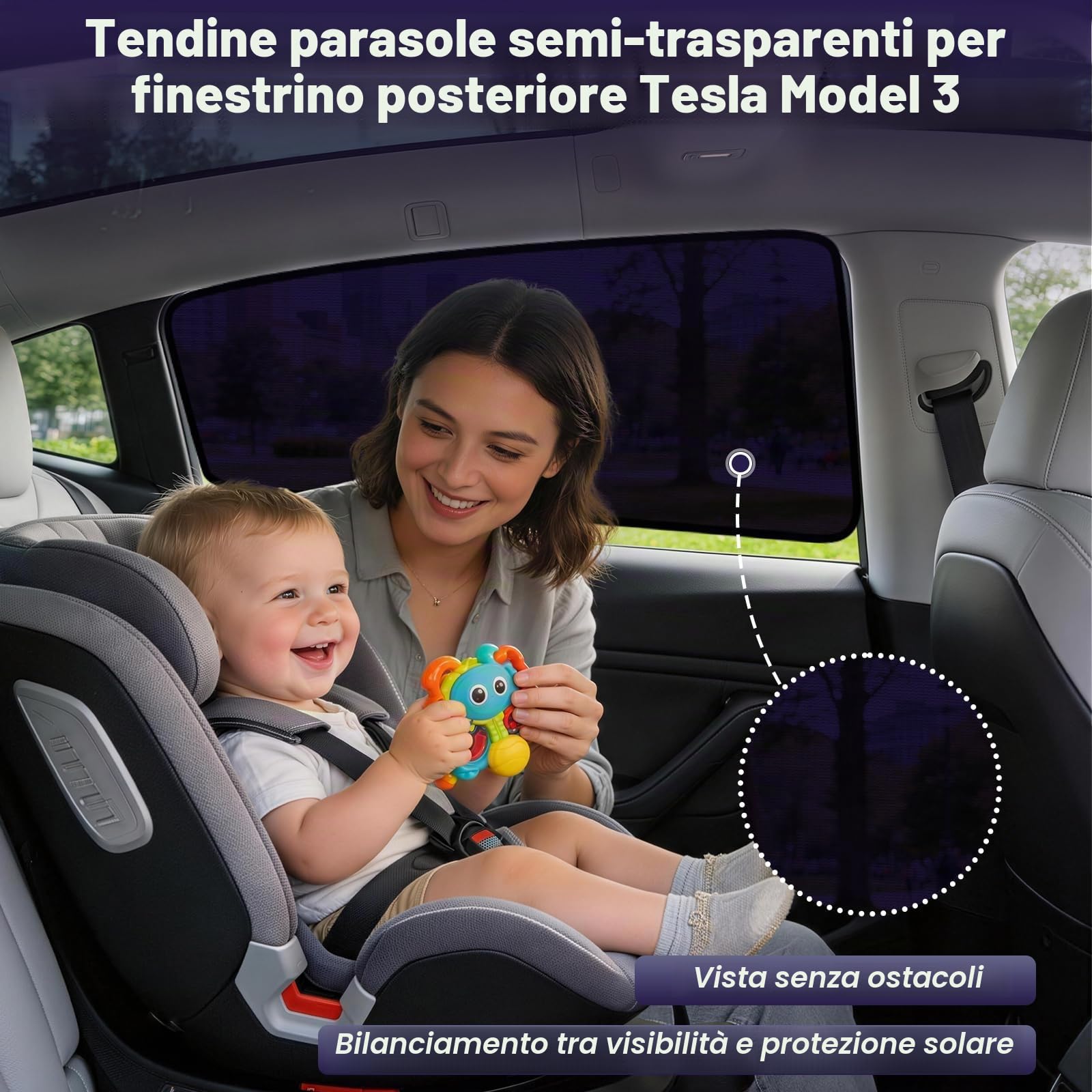 ZATOOTO Parasole per finestre Tesla Model 3 per bambini - Protezione UV e dal calore, adesivo statico, privacy, installazione senza attrezzi (2 pezzi)