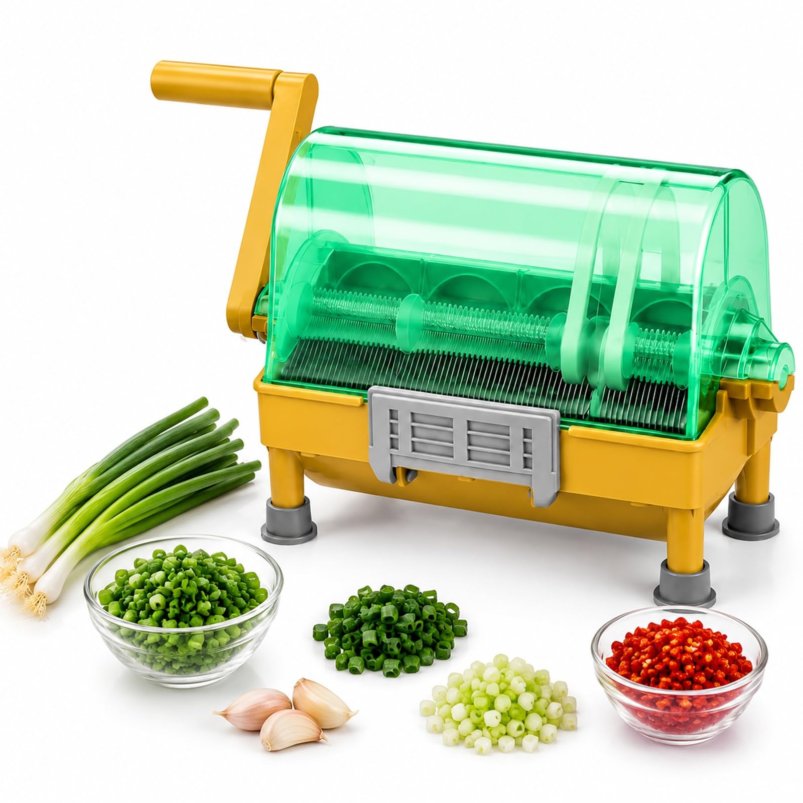 Manueller Gemüseschneider Kapazität, Hand Zerkleinerer und Knoblauchpresse | Edelstahl Klingen Schneider for 3mm Gleichmäßige Schnitte Abnehmbar Leicht zu Reinigen for Lauch Chilies