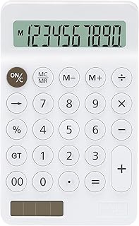 Calculator, Deli Standard Function Desk Calculators 10 Digit with Large LCD Display with 15° Elevation, Solar and Battery Dual Power, Standard Function for Office, Home, School, White