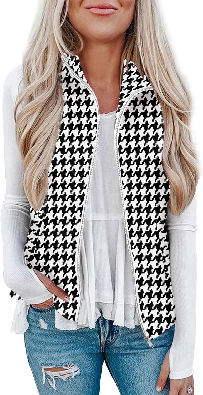 Rapbin Women's Plaid Outerwear Vests Tops Zip Up Collared Sleeveless Jacket with Pockects