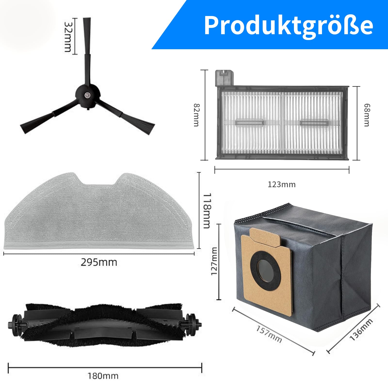 Juego de accesorios X8 Pro de 16 piezas para robot aspirador eufy X8 Pro, 1 cepillo principal, 4 cepillos laterales, 3 filtros HEPA, 4 paños y 4 bolsas de polvo, accesorios de repuesto para eufy X8