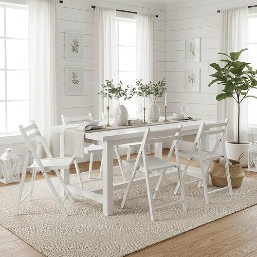 Miniatura 2 de 4-PC Folding Chair Set, White Finish, Solid Wood, No Assembly Required, Portable Dining & Guest Seating, Home Furniture