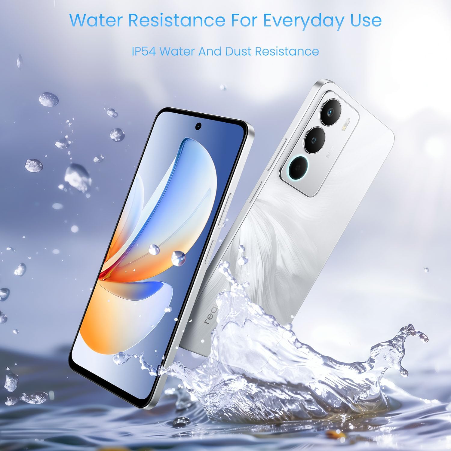 realme C71 demonstrating IP54 water resistance