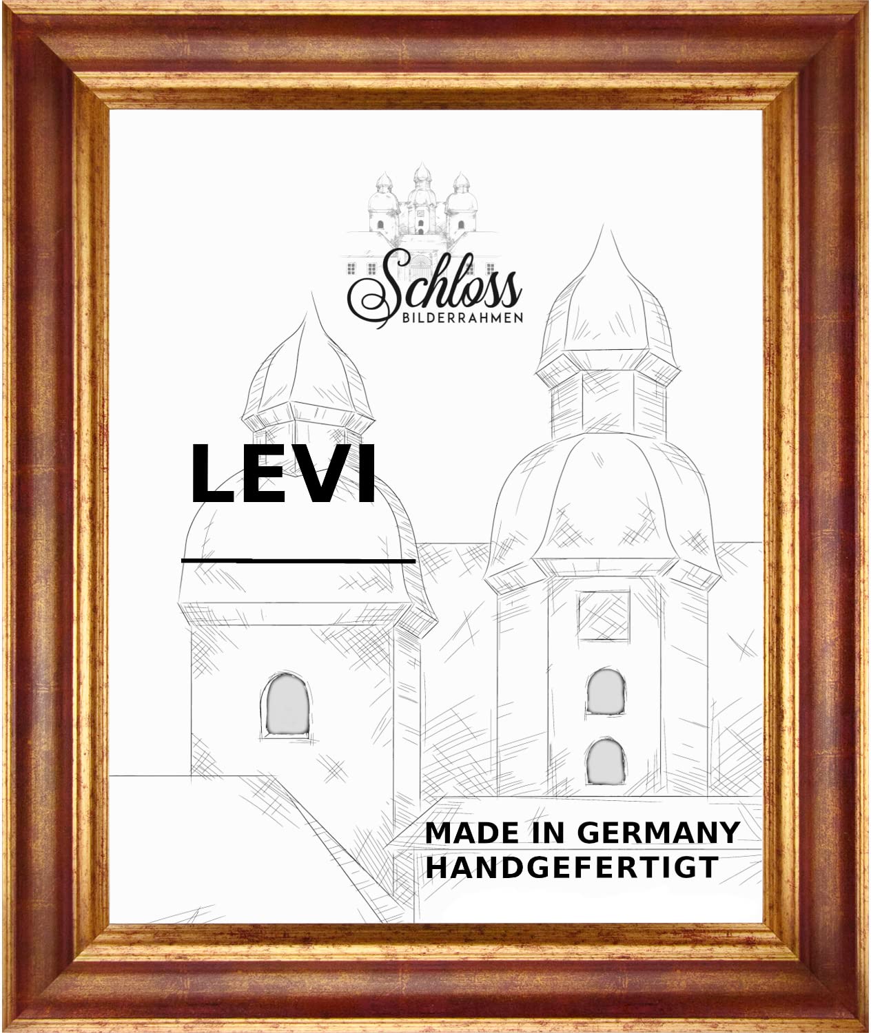 Bilderrahmen Barock Massivholz Donau 40 x 30 cm Farbe Rot Gold mit entspiegeltem Kunstglas 1mm