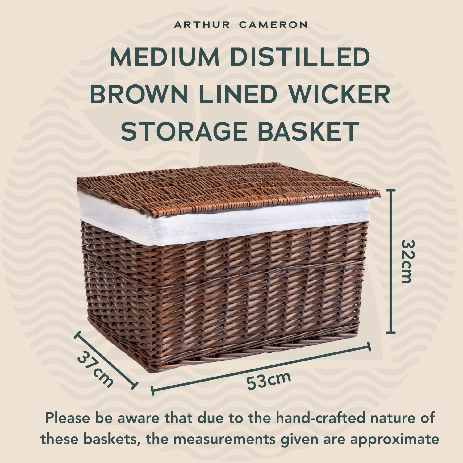 Arthur Cameron, Lined Wicker Hamper with Removable Lid & Cotton Lining, Perfect for Bathroom Living Room or Bedroom Storage - Image 2