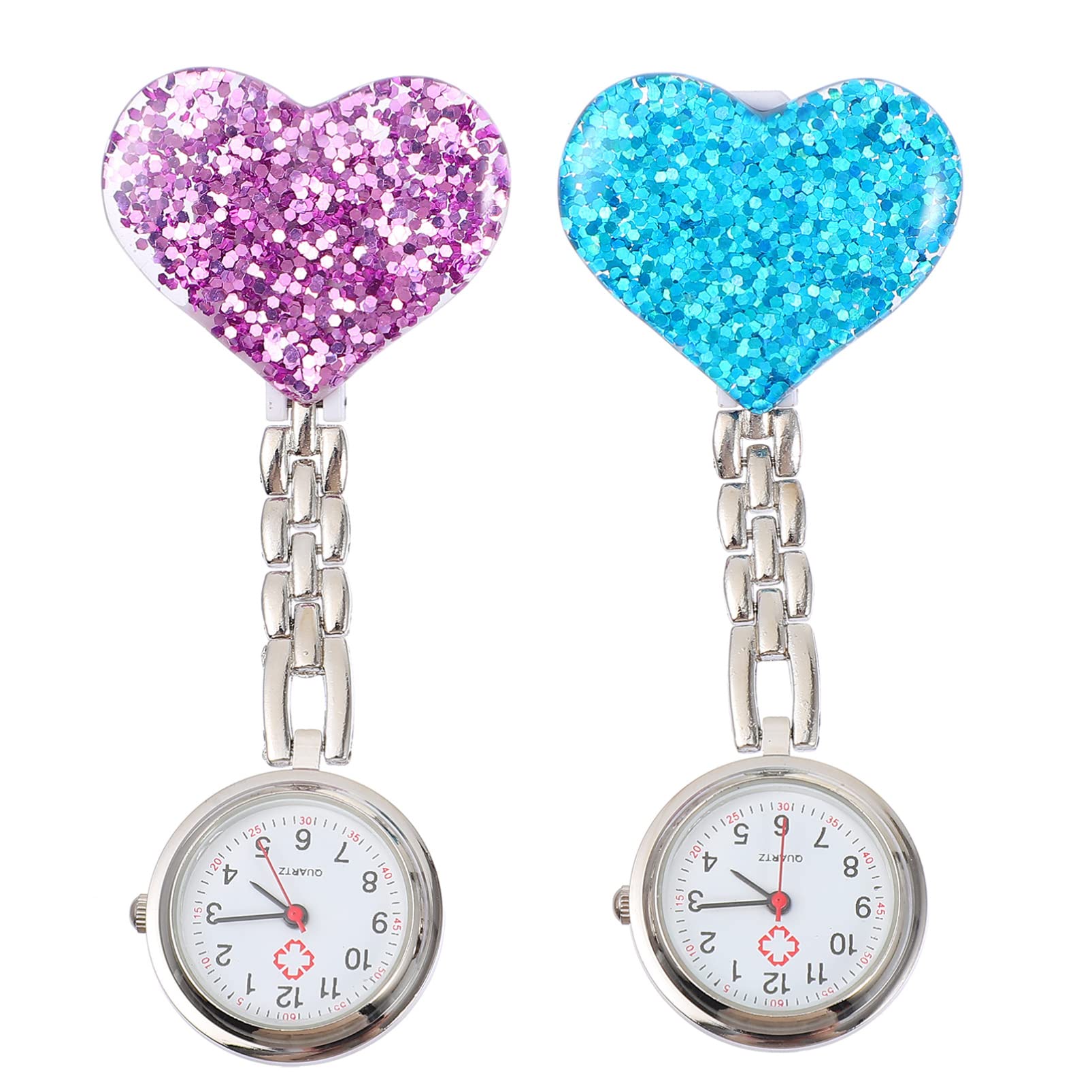ABOOFAN Watch Girl Watch Girl Watch 2 Pcs Clip On Watch with Heart Portable Pocket Watch Mechanical Lapel Watch for Doctor Women Professionals Nurses Watch Nurses Watch Girls Watch
