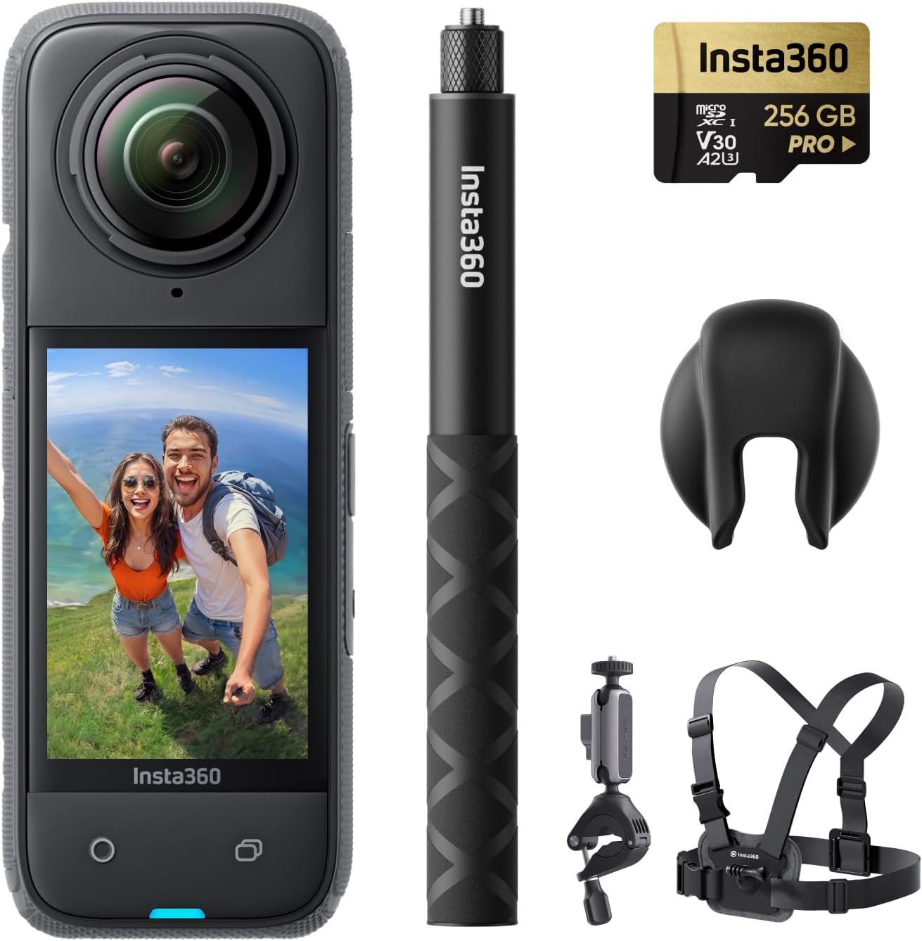 X4 Bike Bundle - 8K Waterproof 360 Action Camera, 4K Wide-Angle Video, Invisible Selfie Stick Effect, Removable Lens Guards, 135 Min Battery Life, AI Editing, Stabilization, for Sports
