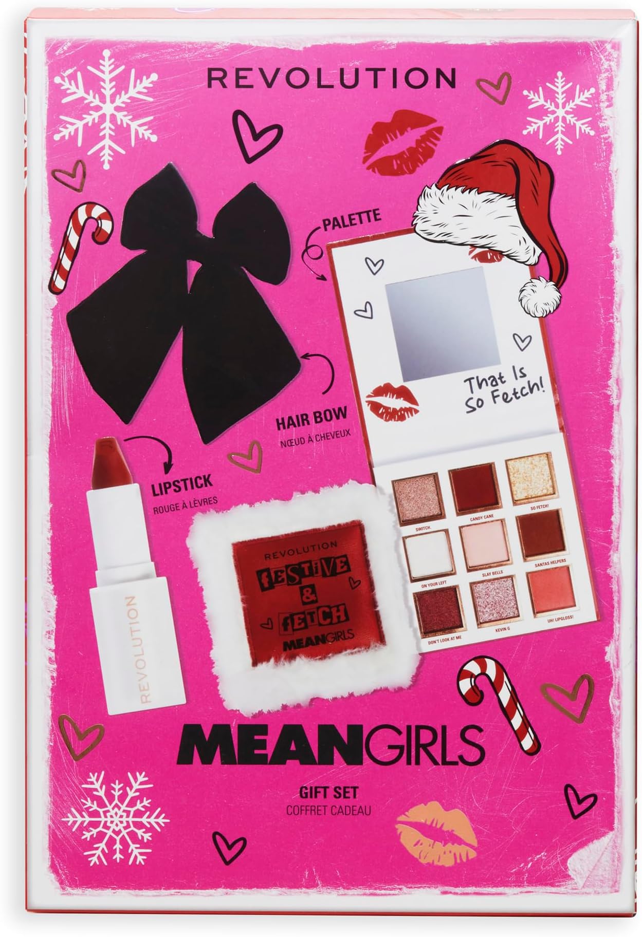 Revolution Beauty, Mean Girls x Revolution Gift Set, Eyeshadow Palette Holiday Gift Set with Matte Red Lipstick & Hair Bow, Vegan & Cruelty-Free