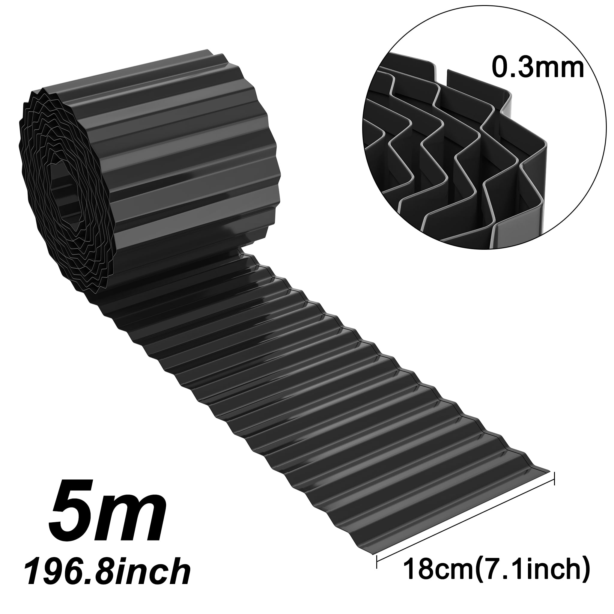 Froadp Obrzeże trawnikowe metalowe 15 m x 18 cm, czarne, faliste obramowanie rabatki