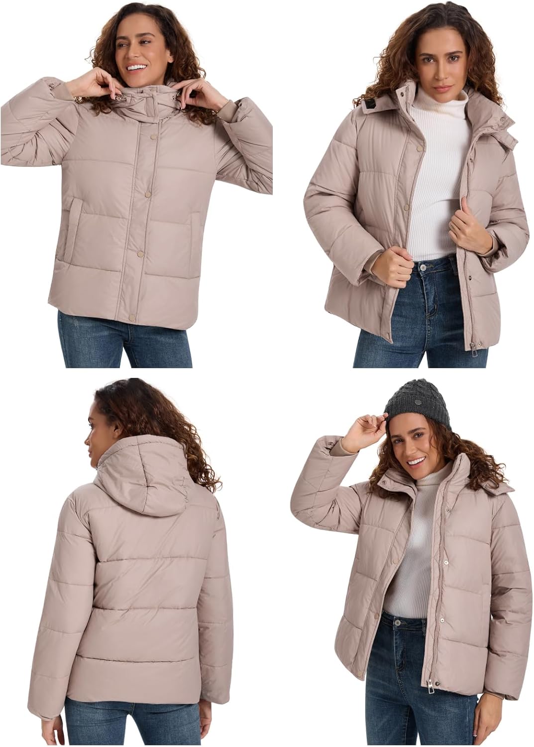 HOTIAN Women's Cropped Puffer Jackets Hooded Zip Up Winter Warm Quilted Coat Outerwear - Image 5