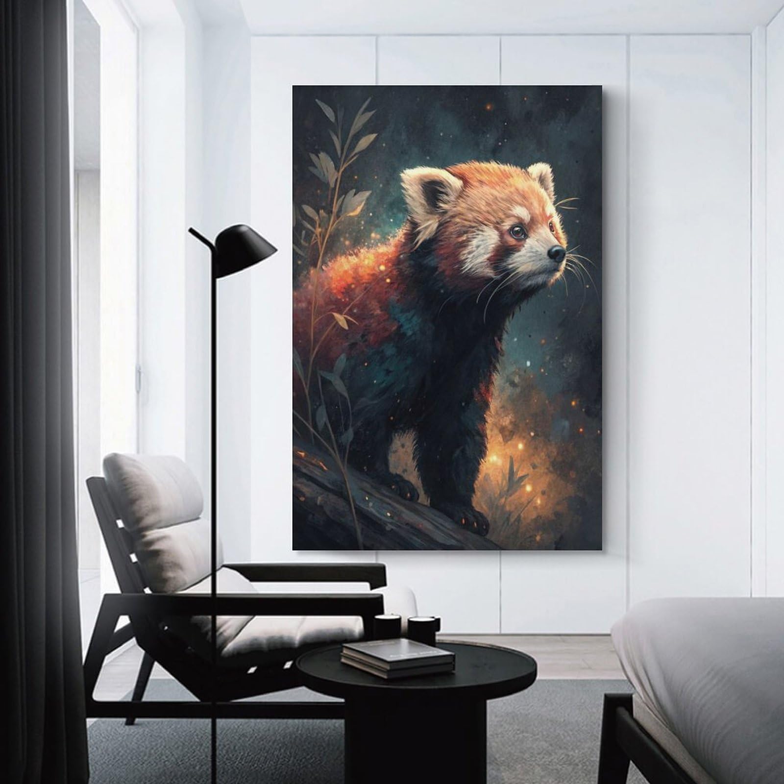 Junmoney Red Panda in Cosmic Forest Canvas Art Print 20x30inch(50x75cm), for Feature Walls in Flats Or Modern Rooms, Ideal for Building A Coordinated Art Wall