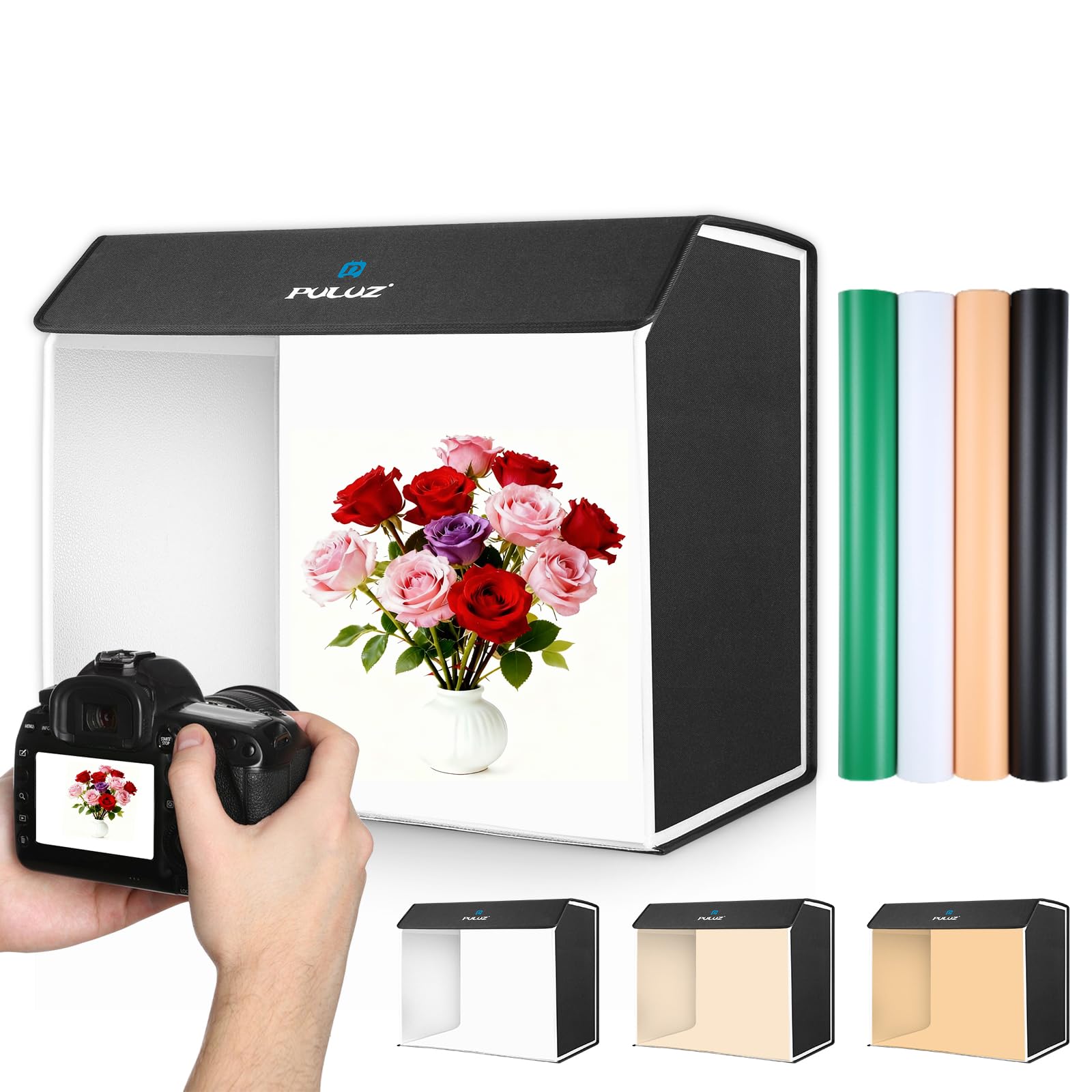 Boîte à lumière portable PULUZ de 60 cm x 40 cm – Studio photo compact avec champ lumineux – Boîte à lumière photo de 24 pouces x 16 pouces avec 4 arrière-plans colorés pour la photographie de bijoux