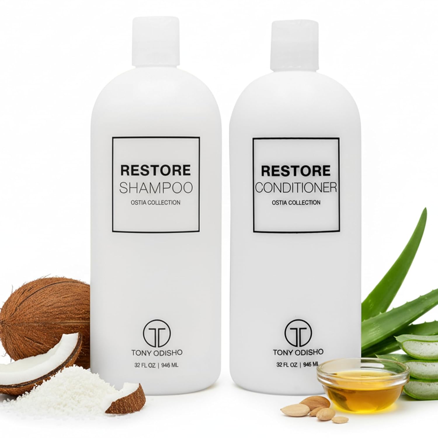 Ostia Restore Shampoo & Conditioner Set – Complete Hair Care Essential – Cleanses, Hydrates & Protects Extensions – Marula Oil Formula with UV Protection for Smooth, Vibrant Hair - 32 Oz