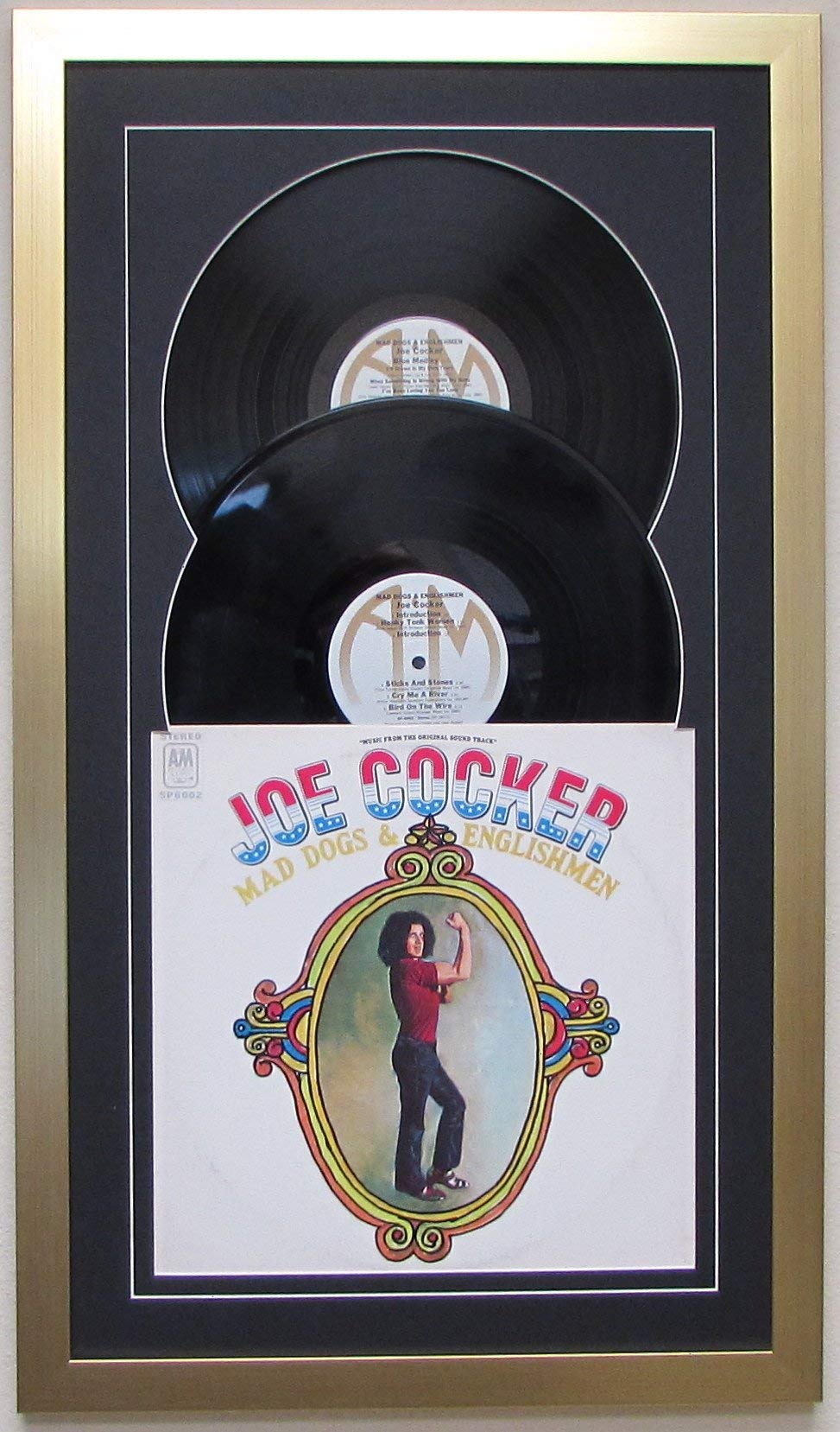 Frame My CollectionRecord Album Double Vinyl LP Frame Display Featuring Black Matting Juke Box Style Design (Brushed Gold Frame)