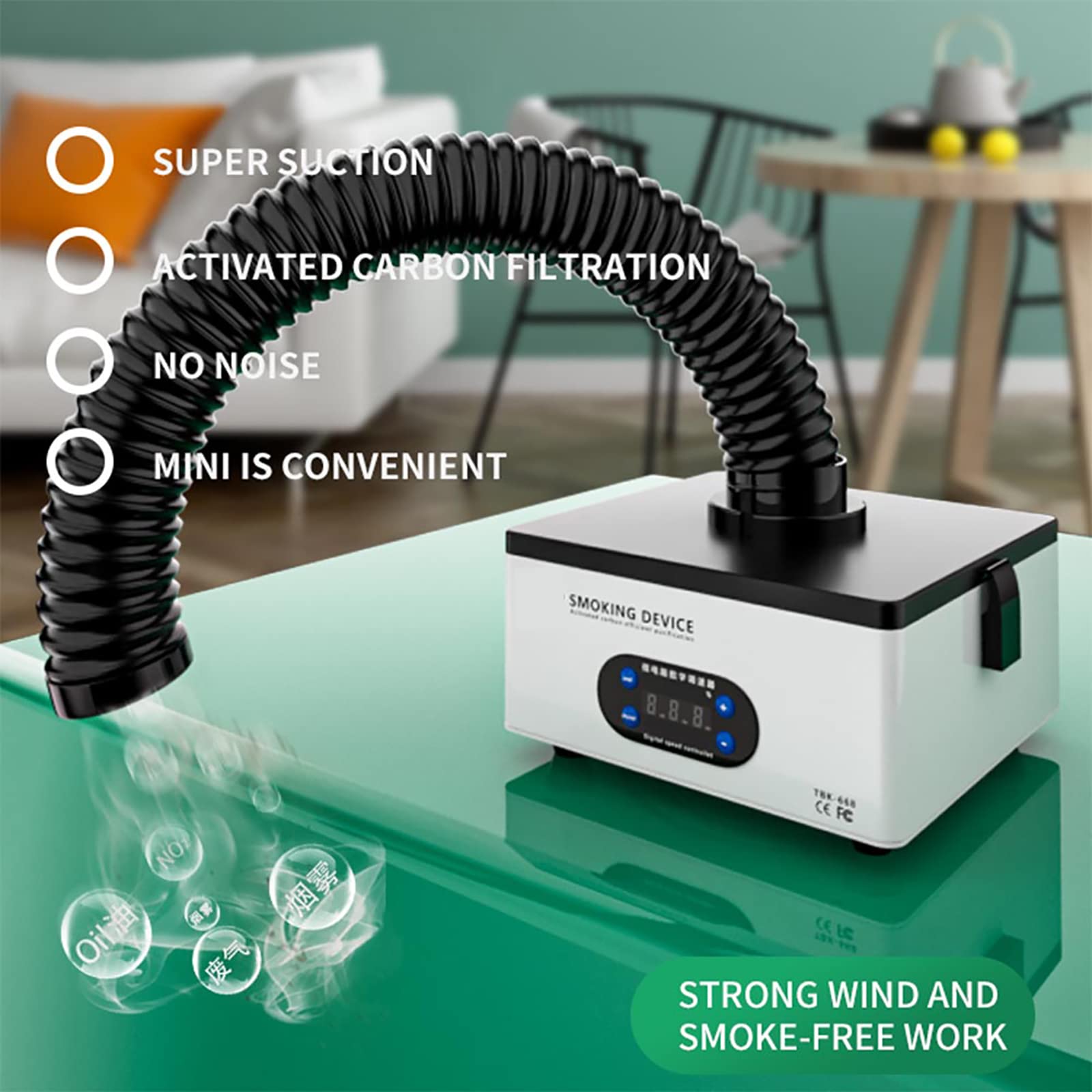 Fumatore da Tavolo, Assorbitore di Fumo con Display a LED, Assorbe I Fumi Tossici Generati dalla Saldatura, Purificatore di Scarico con Filtro a 4 Strati