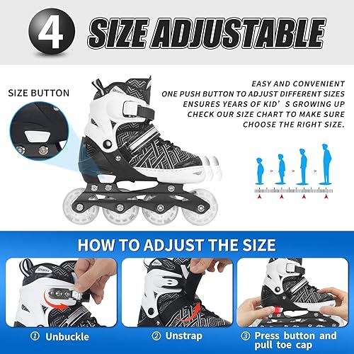 Miniatura 4 de Nattork Adjustable Inline Skates for Kids Boys  Girls Blue Black Red with Light up Wheels Youth Blade Roller Skating for Beginners Ages 3-15 Azul /