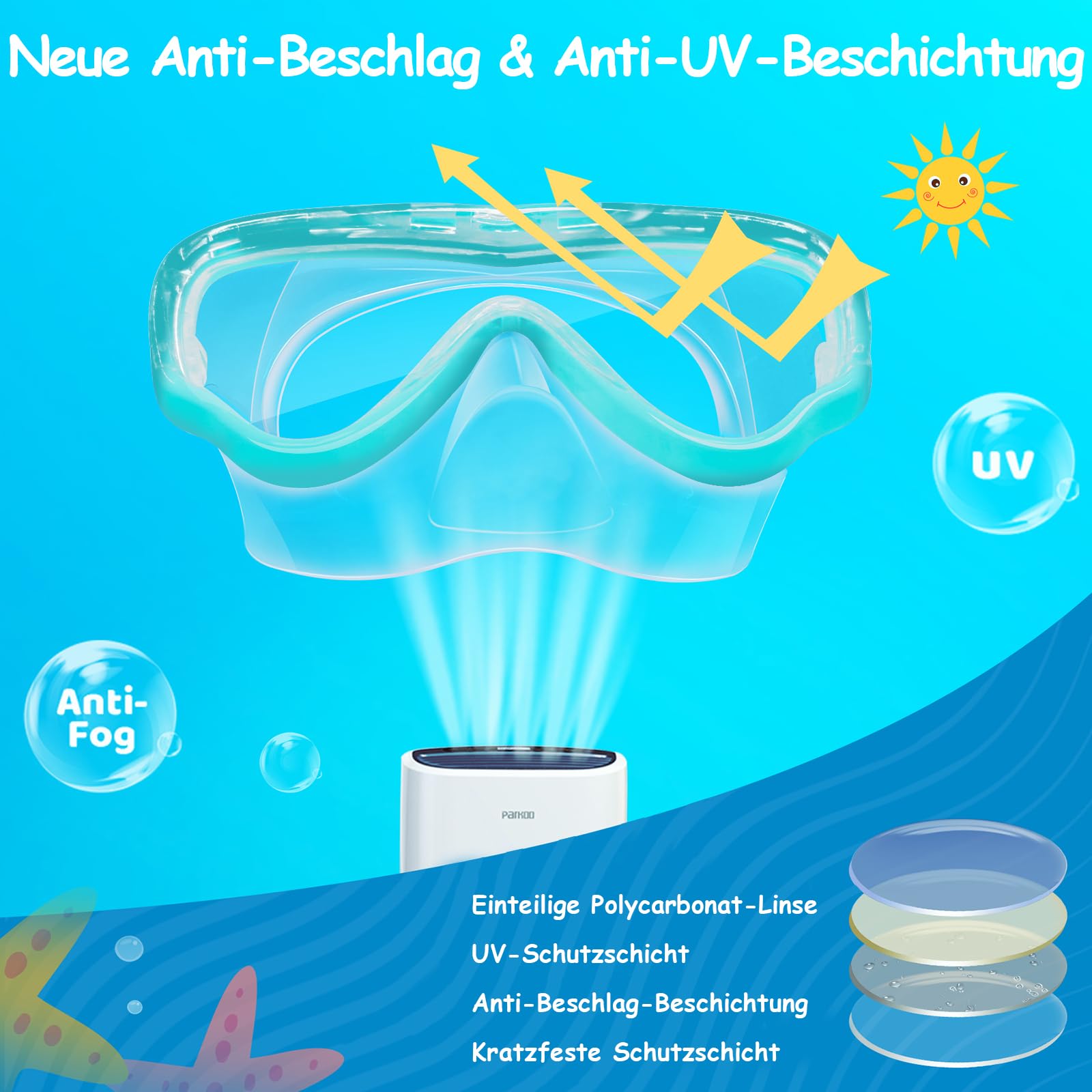 Vvinca Taucherbrille Kinder mit stoffband, Schwimmbrille Kinder für Jahre Jungen Mädchen,Schnorchelmaske Kinder 180° Panorama Anti-Leck Tauchmaske Kinder für 3-13 Jahr