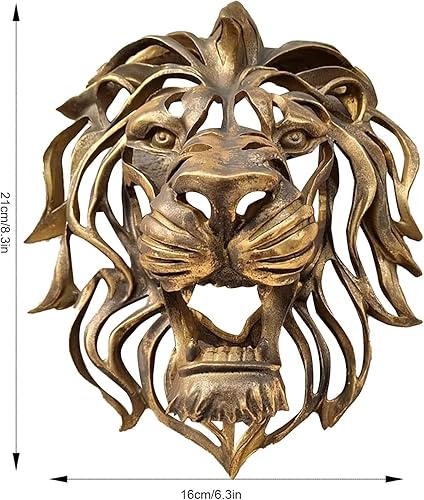 Miniatura 3 de Decoración de pared grande con cabeza de león, escultura artística hecha a mano con cabeza de león, escultura de pared dorada de resina 3D para el