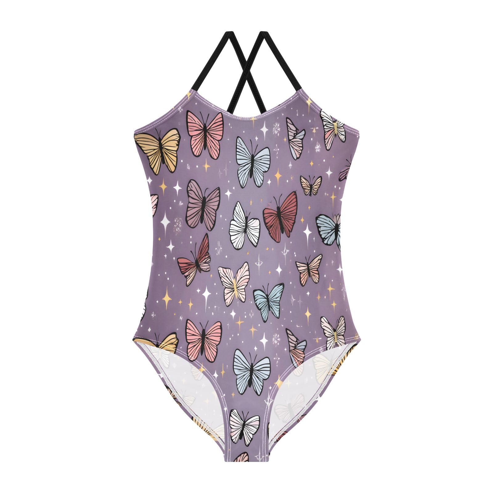 Colorful Butterflies Pattern Girls One-Piece Swimsuit Beach Swim Bathing Suit