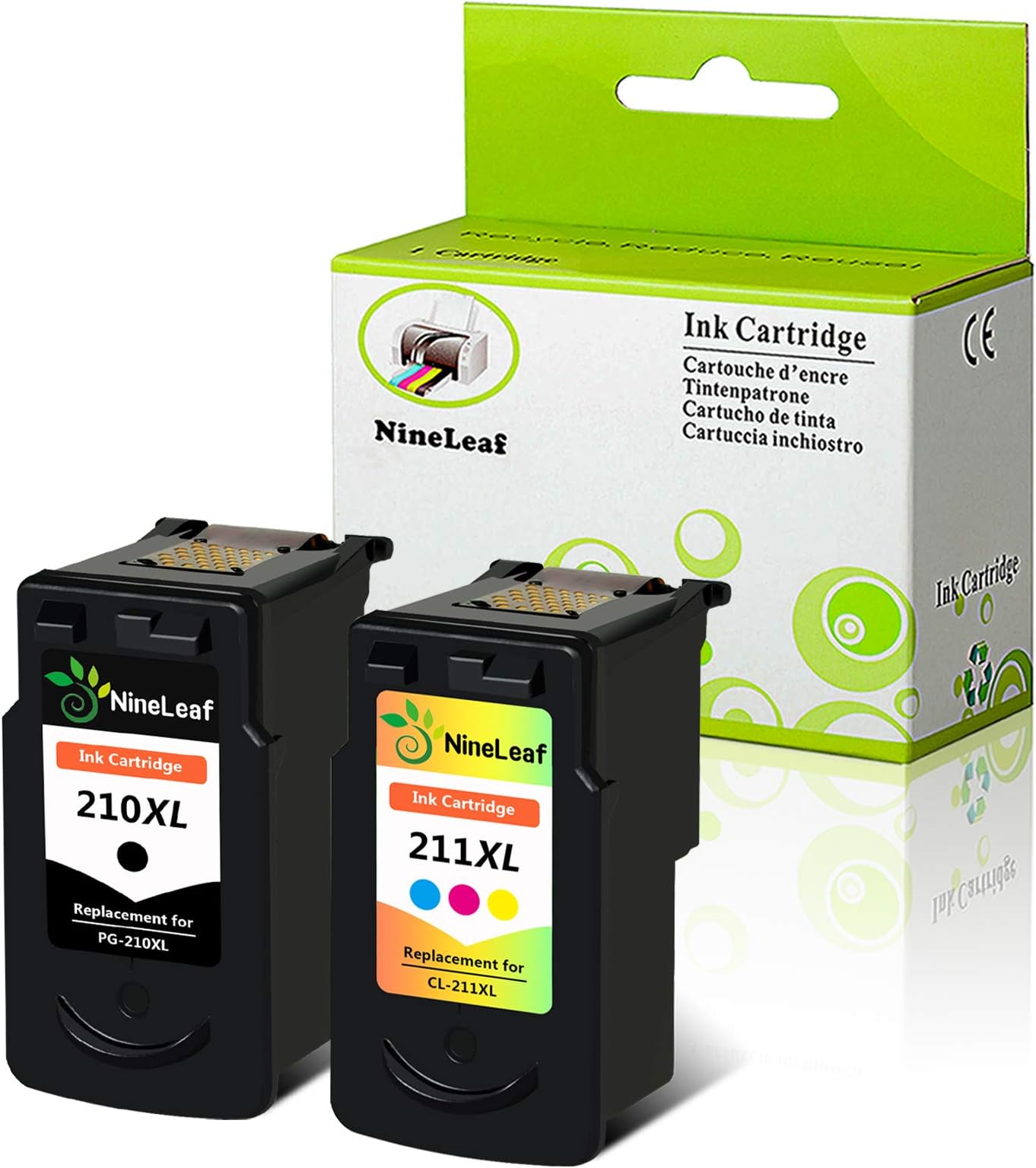 NineLeaf Remanufactured Ink Cartridge Compatible for Canon PG-210XL 210 XL CL-211XL 211 XL Canon PIXMA IP2702 MP495 MP490 MP250 MP280 MP480 MX340 MX410 MX420 Printer (1 Black, 1 Tri-Color)
