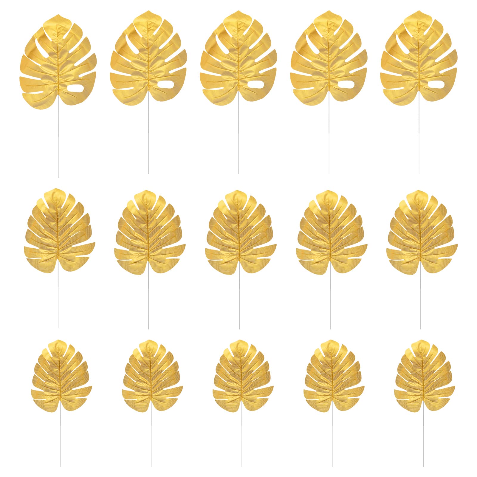 Vosarea Golden 15Pcs Artificial Monstera Leaves Artificial Palm Leaves Artificial Tropical Leaves Luau Party Decoration Supplies