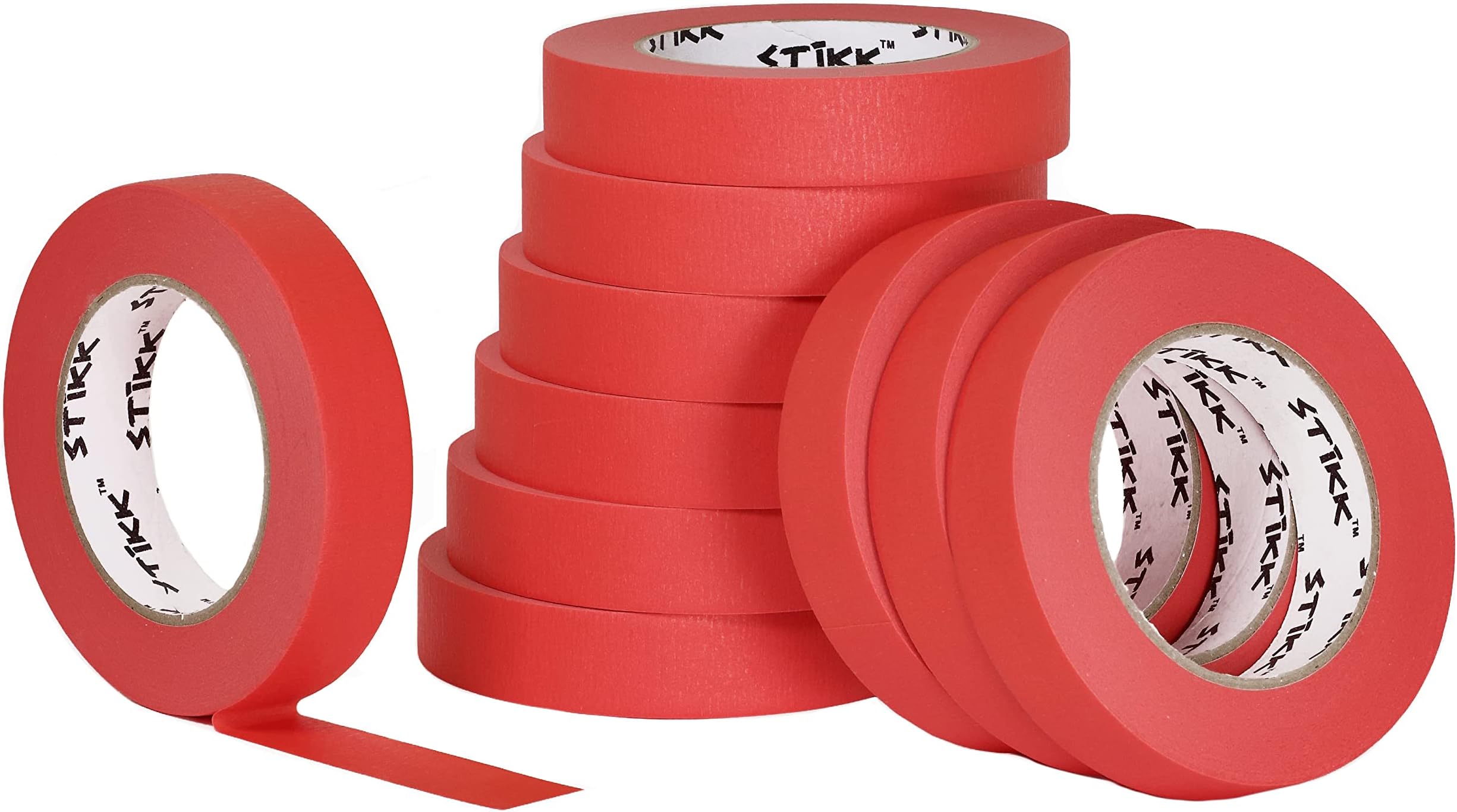 STIKK Painters Tape - 10pk Red Painter Tape - 1 inch x 60 Yards - Paint Tape for Painting, Edges, Trim, Ceilings - Masking Tape for DIY Paint Projects - Residue-Free Painting Tape
