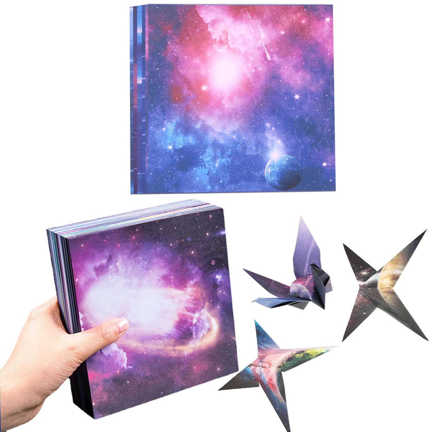 100 Sheets Origami Paper 15cm x 15cm Double Sided Starry Night with 12 Zodiac Signs and Galaxy Outer Space Patterned for Kids DIY Scrapbook Paper Christmas Craft