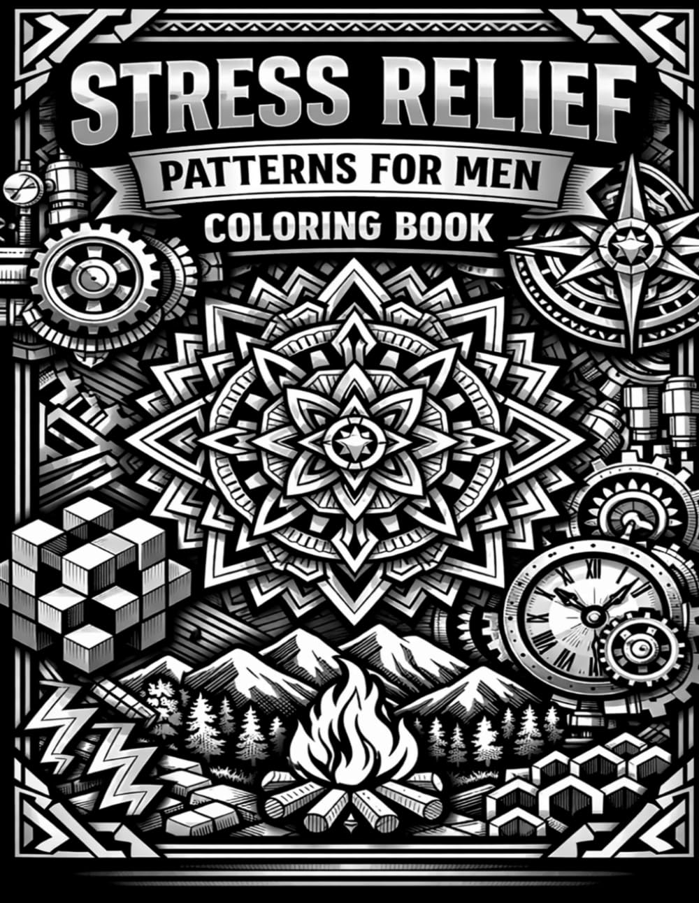 Stress Relief Patterns Coloring Book for Men: Bold Geometric, Tribal and Mechanical Designs for Relaxation | Adult Coloring Book for Mindfulness and Creativity