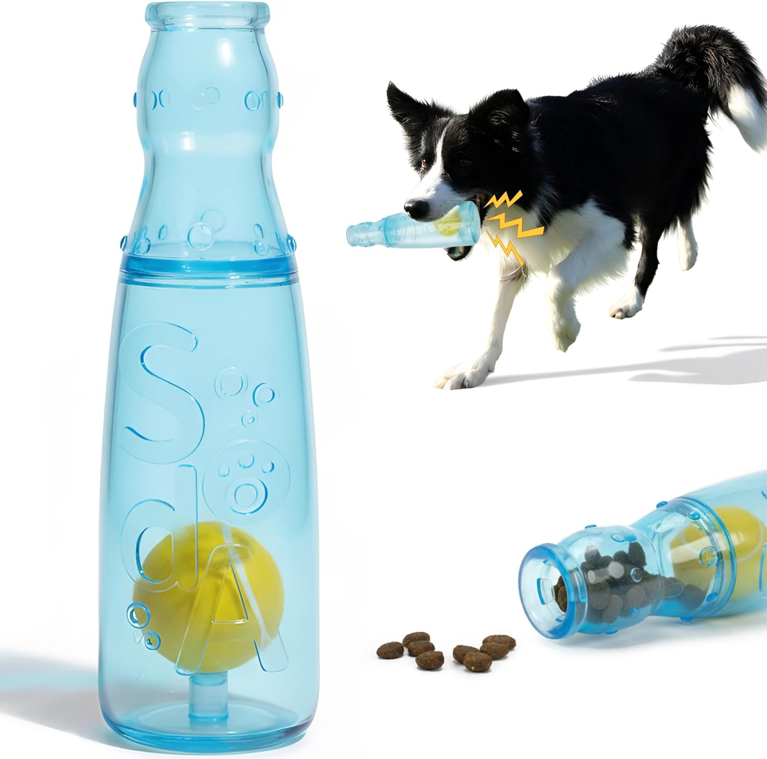 Juguete Interactivo para Perros TagME con Squeaker, Dispensador de Premios y Pelota de Tenis, Azul