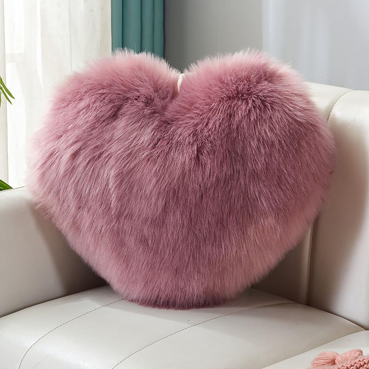 Stone mice Fluffy heart-shaped pillow, sofa bed decoration, pillow decoration, room pillow (Deep purple, 11.81inch X 15.74inch)