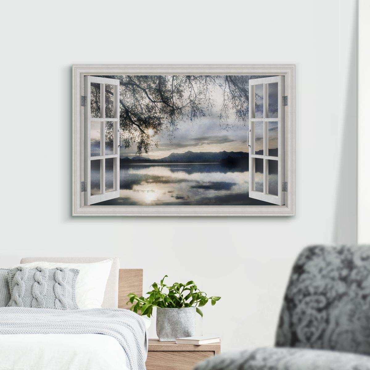 Renditions Gallery Staffelsee See Fensterbild, friedliches Wasser, Himmel und Wald, schöne Natur, Premium-Galerie-verpackt, Leinwanddekoration, fertig zum Aufhängen, 45,7 x 68,6 cm (H x B)