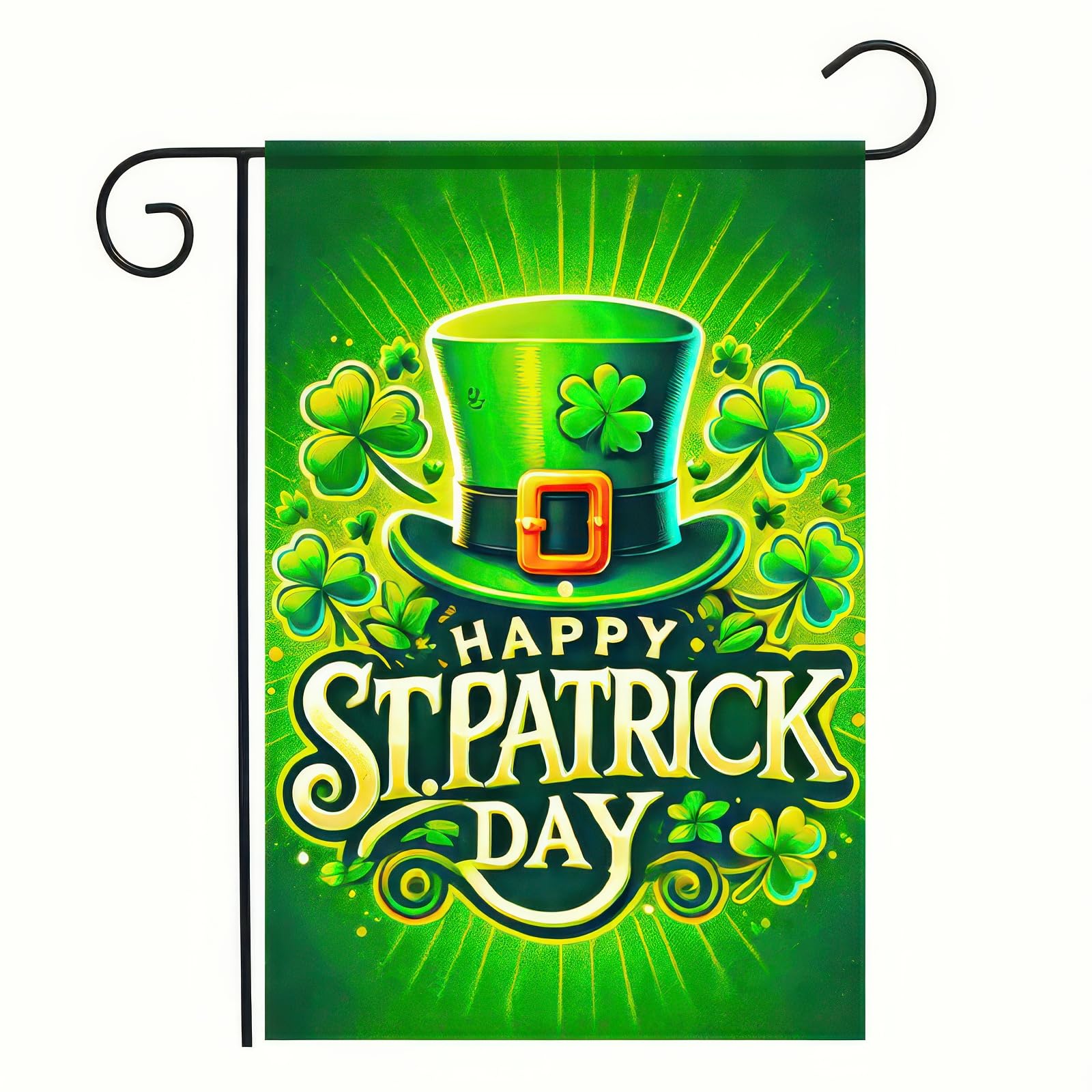 BlissYard Happy St Patricks Day Garden Flags 12x18 Inch Double Sided Irish Leprechaun Hat Garden Flag Shamrocks Hat Garden Flags for Outdoor Indoor House Outside Yard Green Holiday Signs Decorations