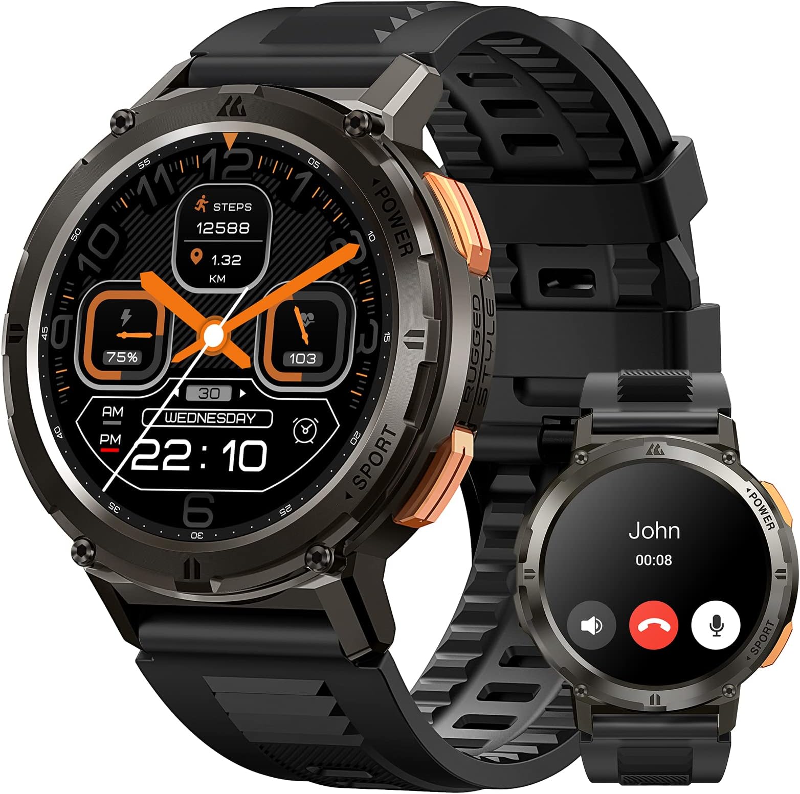 AMAZTIM Smart Watches for Men, 60 Days Extra-Long Battery, 50M Waterproof, Military Bluetooth Call(Answer/Dial Calls) Fitness Health Watch Compatible iPhone & Android, 1.43" HD AMOLED (Black)