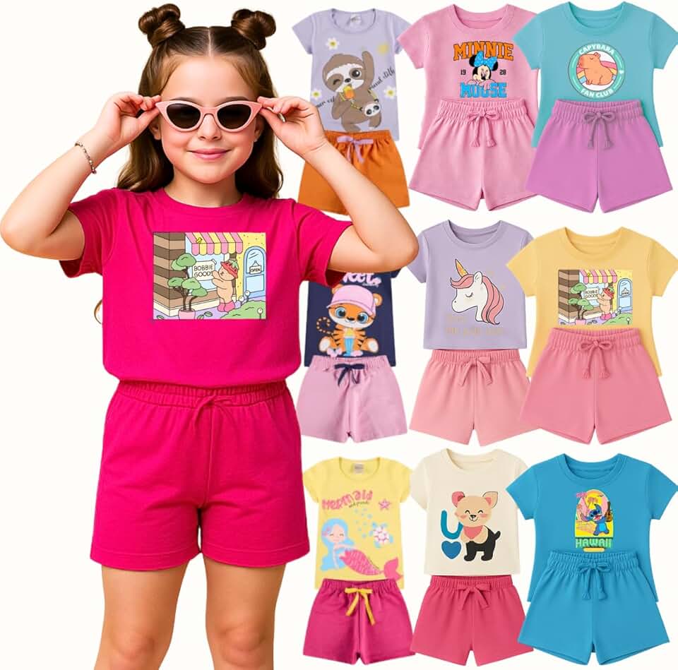 Kit 6 Peças Roupa Infantil Menina 3 Conjuntos Menina Verão com Personagens Feminina Conjunto Infantil Feminino Roupa Infantil para Menina de 2 a 12 anos Infantil Feminina (6 ANOS)