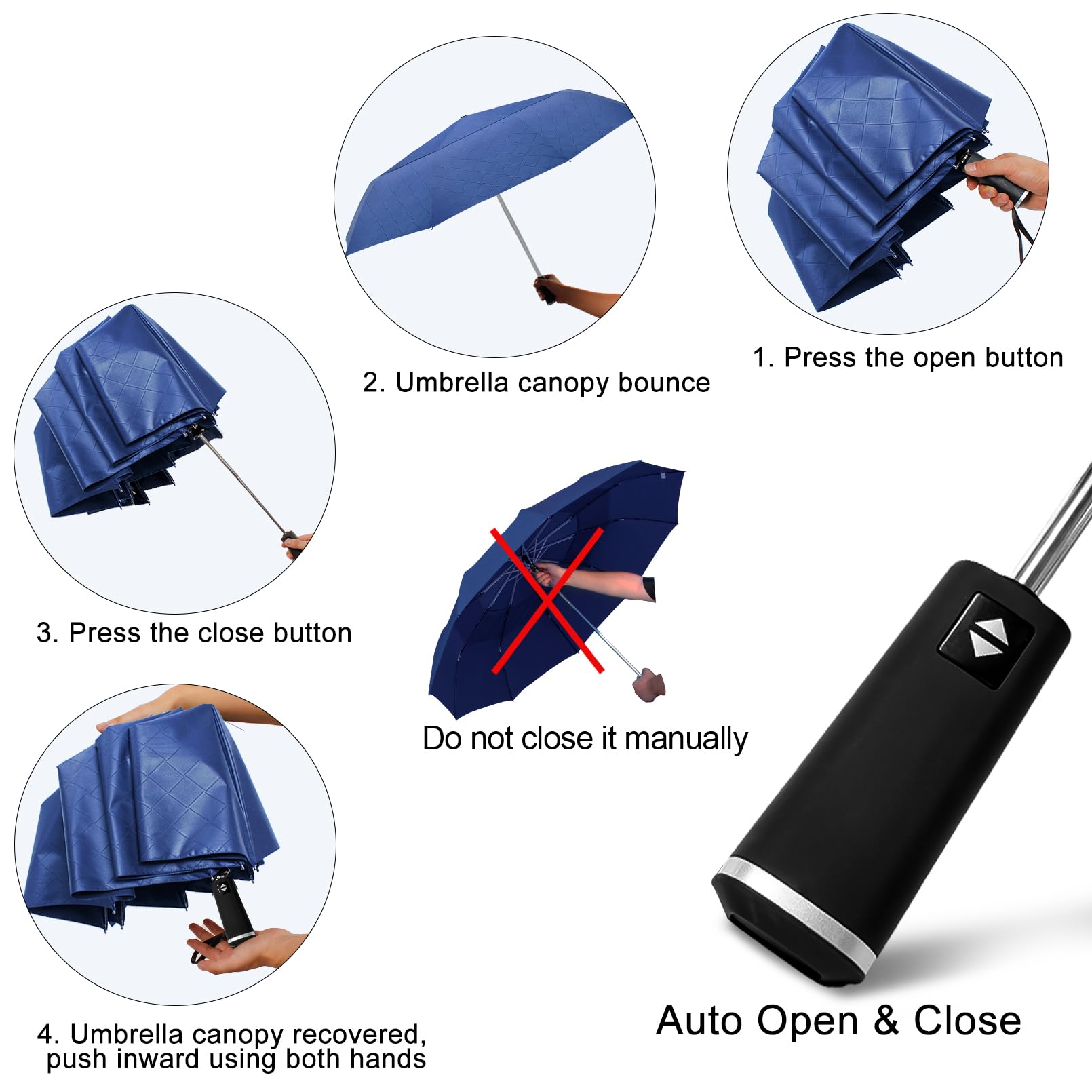 Satol Grand parapluie de golf de 137,2 cm, coupe-vent, 10 baleines, ouverture/fermeture automatique, parapluie de voyage surdimensionné, pliable et portable, UPF 50+, soleil et pluie, parapluie