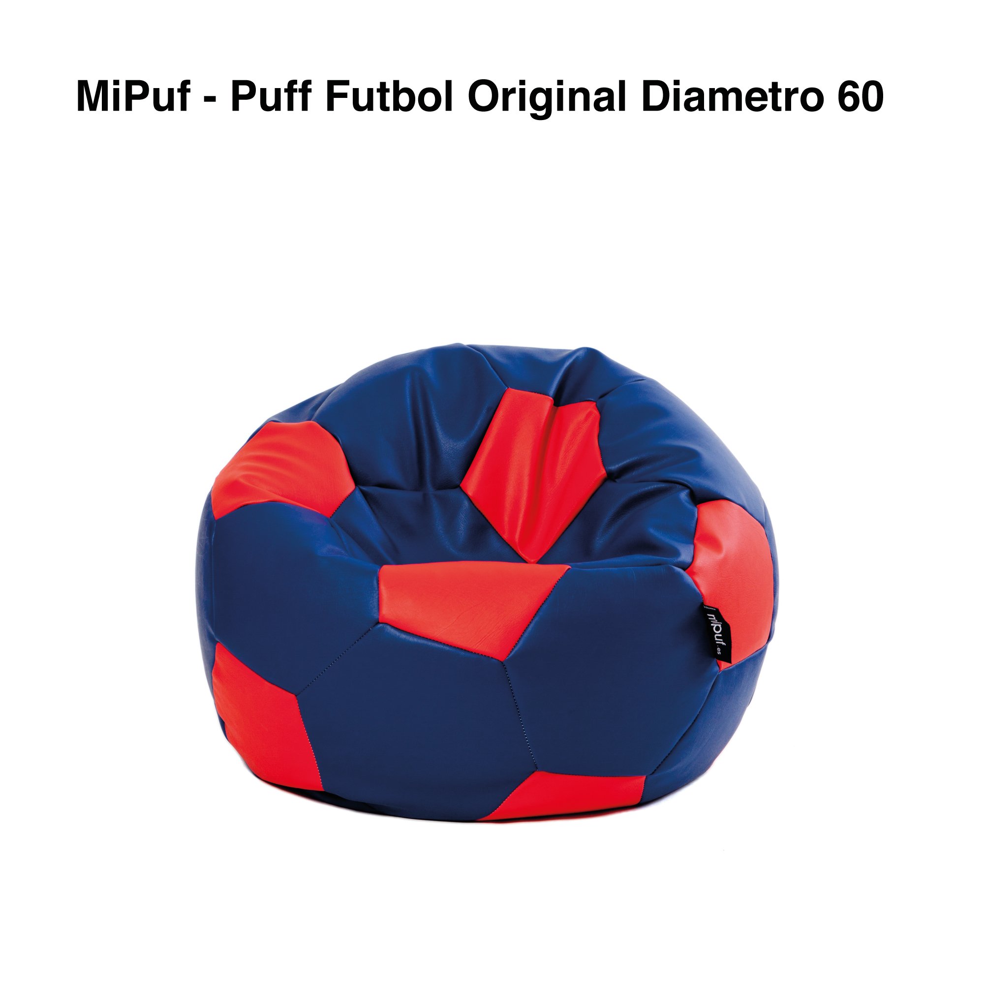 MiPuf - Puff Futbol | Puff Balon Futbol | Puff con Relleno Incluido 60cm | Puff Salon Tejido Polipiel Alta Resistencia | Puff Infantil para Habitacion Juvenil | Puff Infantiles | Puff Azul y Rojo
