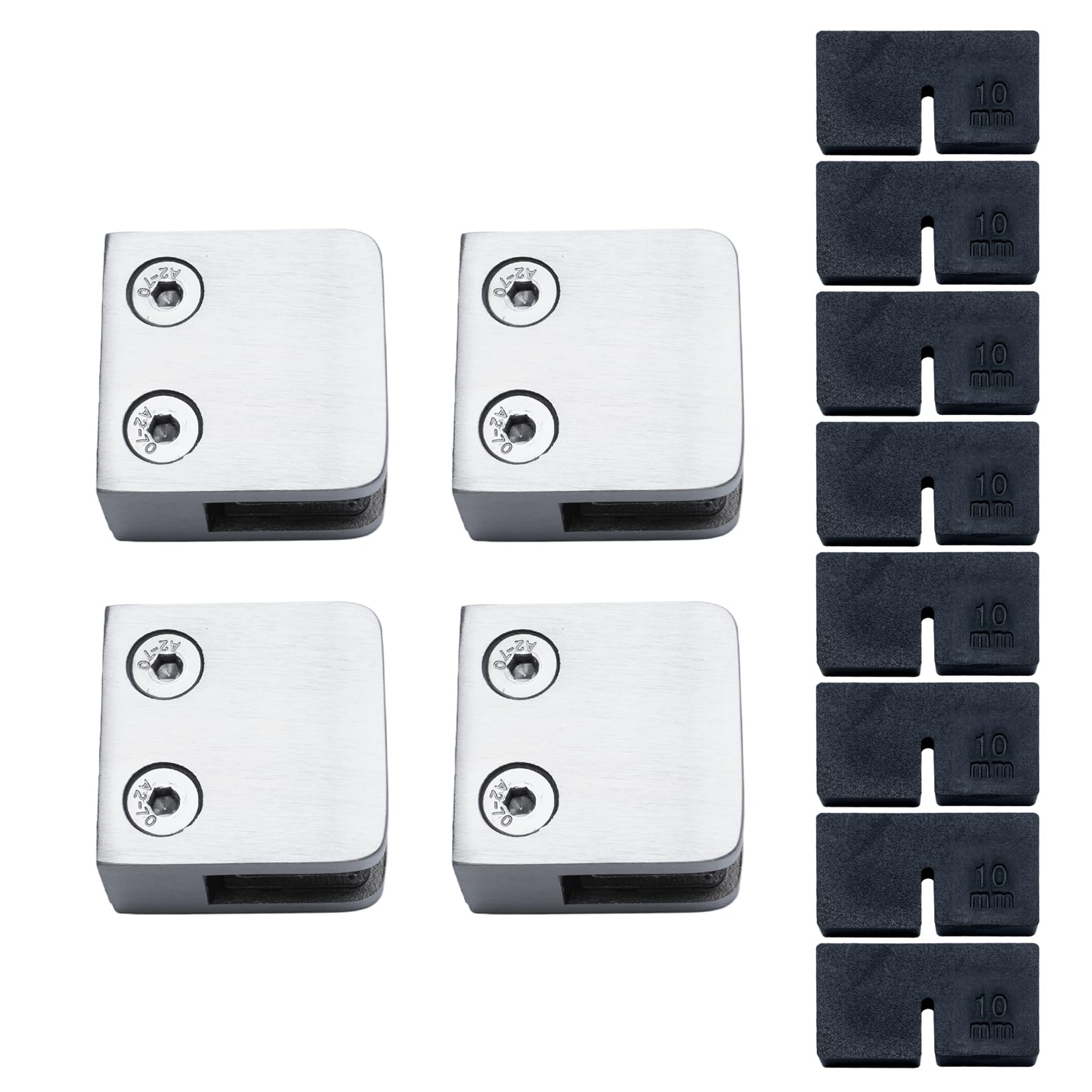 Rypry Satin Brushed 4Pcs 6-10Mm Heavy Duty Stainless Steel Glass Clamp Brackets - No Drill Wall Mount Frameless Clamps With Rubber Inserts For Shower Screens, Balustrades & Partitions